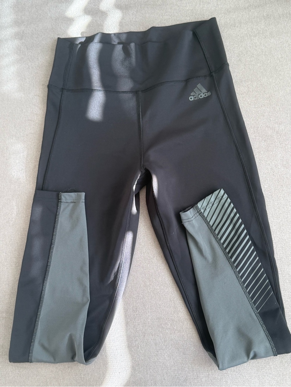 Adidas Black High-Waisted Leggings Mesh Panel Athletic Workout Pants